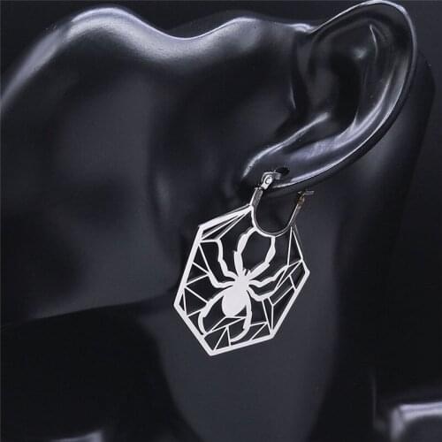 2021 Bohemia Spider Stainless Steel Hoop Earings for Women Big Silver Color Circle Earrings Jewelry pendientes mujer XH135S04