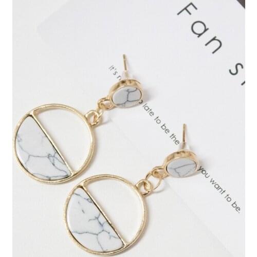 Earrings Jewelry Handmade Fashion Simple Geometric Circular Marble Long Earrings Girls Popular Earrings Earrings Temperament