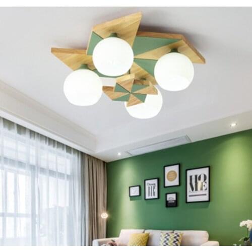 Nordic minimalist kids bedroom decoration ceiling lamp Macaron livingroom bedroom solid wood LED ceiling lamp