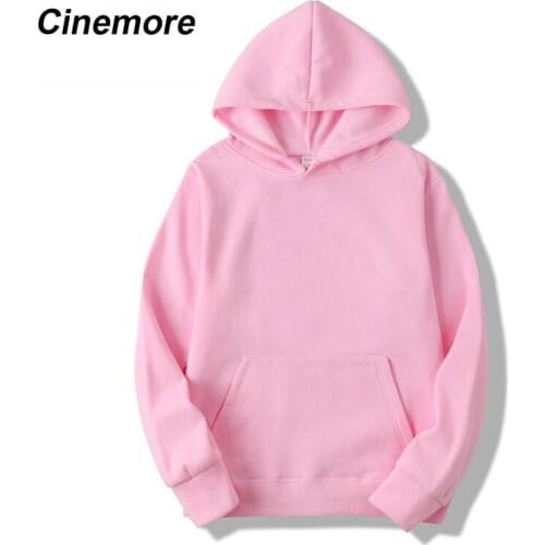 Cinemore Pullovers pink casual hoodies sweatshirt Women pocket autumn solid loose winter Female long sleeve hooded sweatshirt