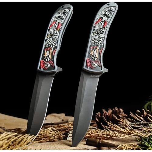 RM Tactical Folding Knife, 05271 All-Steel Embossed Handle Portable Little Knife Outdoor Adventure Self-Defense Tool Fruit Knif