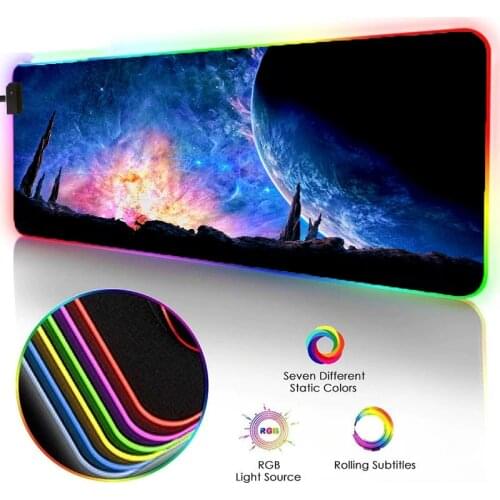 XGZ Starry Sky Moon Landscape Large Mouse Pad RGB Gaming Mouse Pad LED Luminous Color Lighting Gaming Accessories Desk Mat