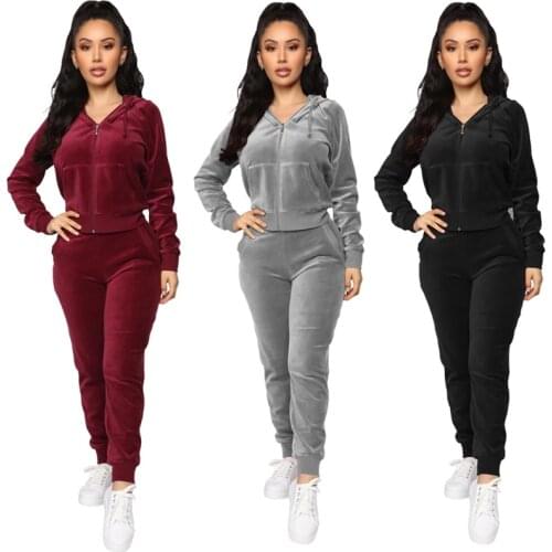 Womens Sets Velvet Tracksuit Women Two Piece Set Autumn Clothes Hooded Long Sleeve Coat Top And Pant Sports Jogger Suit Velour