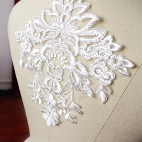 1pc 21X19CM Ivory Wedding Dress Back Piece Flower Lace Applique Lace Trim Wedding Dress DIY Lace Accessorie BD0223