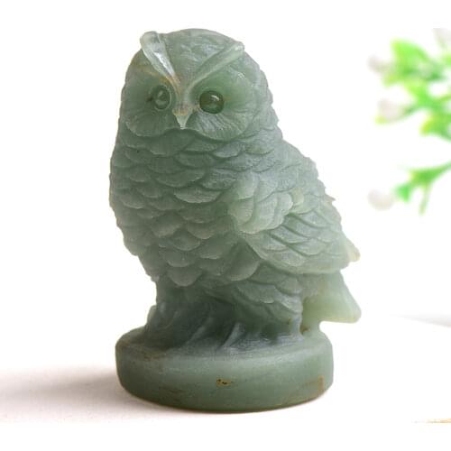 1PC Natural Stone Carved Owl Qing Hai Cui Jade Rock Mineral Specimen Healing Stone Crafts Home decor Art Collectible Figurine