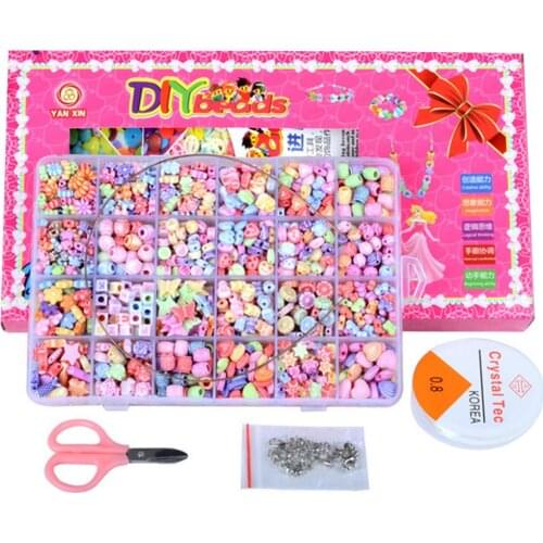 1000PCS Kids Candy Colors Plastic DIY Beads Toy Bead Stringing Threads DIY Woven Bracelet Necklace Jewelry Tools Accessories Toy