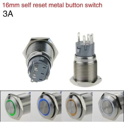 16mm with indicator light automatic reset metal button switch current 3A customizable ring icon