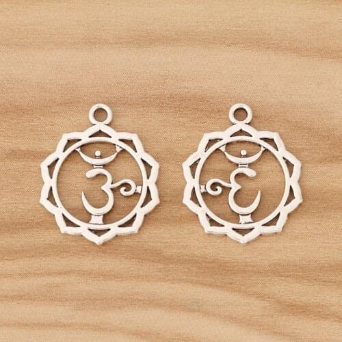 20 Pieces Tibetan Silver OM AUM Yoga Charms Pendants Beads for Necklace Bracelet Jewellery Making 23x19mm