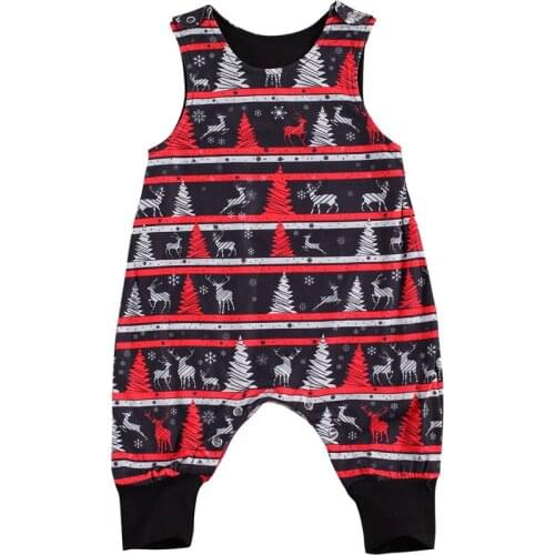 2020 New Winter Christmas 0-24M Infant Baby Boy Girl Xmas Trees Deers Print Sleeveless Romper Newborn Toddler Jumpsuit Outfits