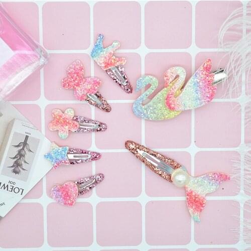 24pcs/lot Pastel Glitter Hair Clips Sparkly Rainbow Sequins Girls Hair Pins BB Clip Heart Meimaid Crown Princess Headwear