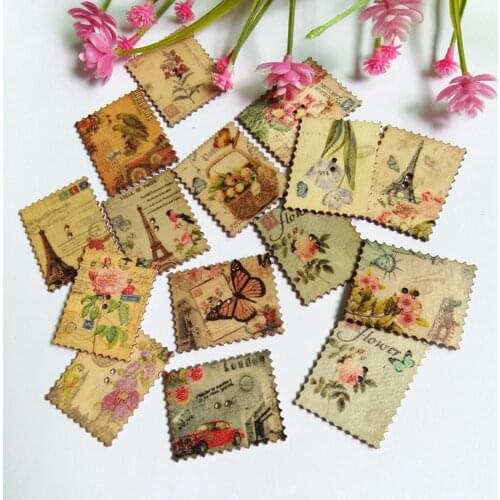 30PCS 30*38MM Random mixed Vintage Style 2 House Stamp Wooden Buttons Stamp Shape