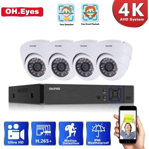 OH.EYES H.265 4 Channel DVR Kit 8MP AHD Camera CCTV System In/Outdoor Dome Waterproof Explosion proof Video Surveillance Kit