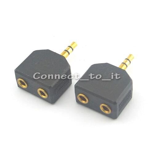 2 Pieces 3.5mm Male To Two Female Gold Stereo 3.5mm Black Audio Headphone Splitter Earphone Adapter for Headphone Speaker