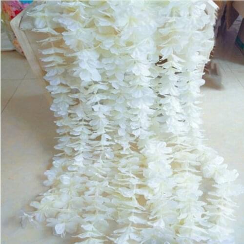 50M With Artificial Orchid Flowers Rattan String Vine Green Leaves For Home Wedding Garden Decoration Hanging Garland Wall