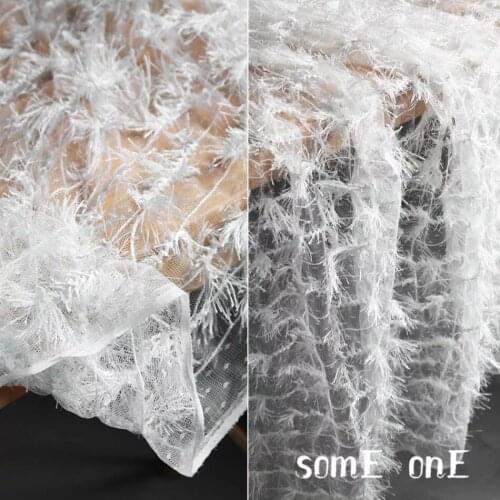 Tassels Embroidered Tulle Fabric White Catkins Fringe DIY Patchwork Decor Skirt Wedding Dress Lace Designer Fabric