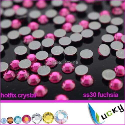 Freeshipping 288pcs A grade quality HOT FIX DMC rhinestone Copy swarov ss30/6mm fuchsia Color hotfix strass iron on crystal