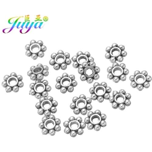 Juya 6mm Antique Silver Color Snowflake Spacers Beads For Natural Stones Beading Jewelry DIY Making
