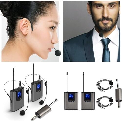 Besegad Dual Wireless Headset Lavalier Microphone Mic for Presentation Performance Classroom Teaching Interview Audio Recording