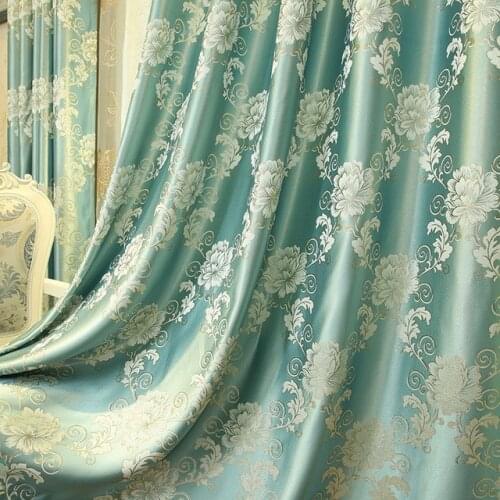 European Luxury Blackout floral Gold windows treatment curtains for living room bedroom with tulle valance