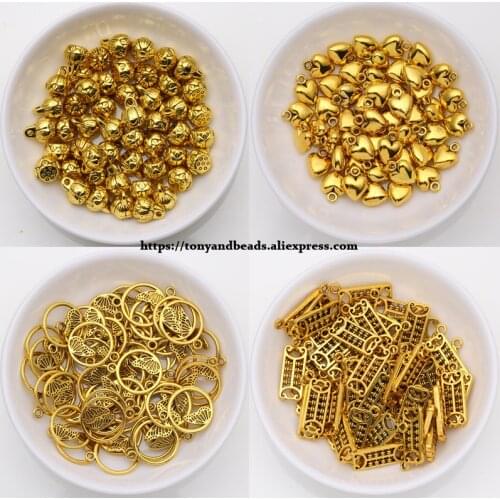 50 Pcs / Lot!) European Pendant Charm Beads Zinc Alloy Plated Antique Gold for Bracelet Making