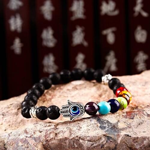 Fatima Hamsa Hand Bead Natural Stone Bracelets For Women Men Chakra Bracelet Yoga Healing Balance Bangles And Bracelets Couple