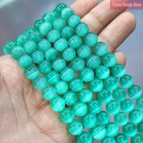 Smooth Sea Green Cat Eye Beads High Quality Round Loose Beads For Jewelry Making Diy Charm Bracelets Earrings 15" Inch 6/8/10MM