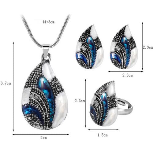 Three-piece Antique Water Drip Shaped Rhinestone Woman Jewelry Set Vintage Jewelry Set Necklace Ring Earrings Three-Piece Set