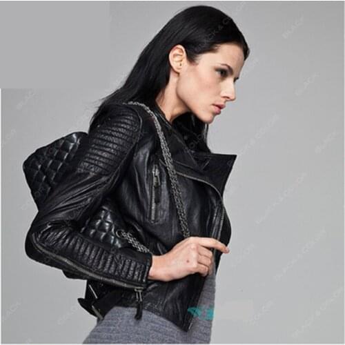 2019 New Fashion occident Long sleeve zipper leather jacket short slim fit Stand collar locomotive coat