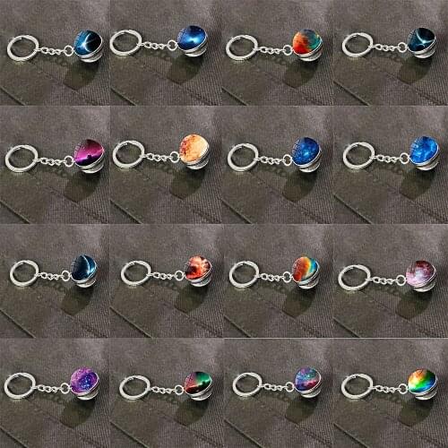 Creative Luminous Milky Way Starry Sky Pattern Glass Ball Galaxy Key Chain Accessories Pendant Fashion Lover Girlfriend Gifts