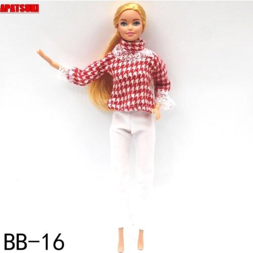 Fashion Doll Clothes For Barbie Doll Outfits Set 1/6 Dolls Accessories Red Houndstooth Shirt Top & White Pants Kid Toys