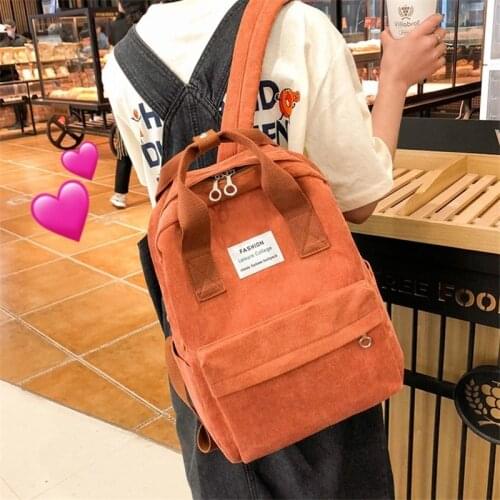 Fashion Corduroy Backpacks for Women 2021 Winter Casual Style Ladies Solid Color Back Pack Female Teen Girls School Backpack