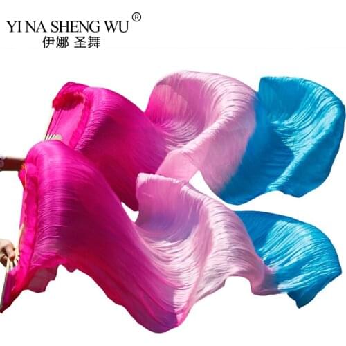 Can Be Customized Real Silk/Imiatation Silk 1Pair Handmade Dyed Silk Belly Dance Fans High Quality Dance Props Long Fans180x90cm