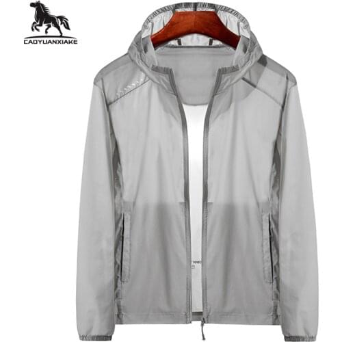 Windbreakers Jacket Men spring autumn New mens Thin Sun protection clothing Solid color Hooded jackets coat casual Mens coats