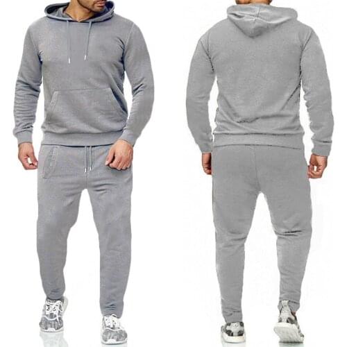Mens Hooded Sweatshirt Suits Solid Color Pullover with Pig Pocket and Drawstring Trousers Casual Sports Hoodies Sport Pants