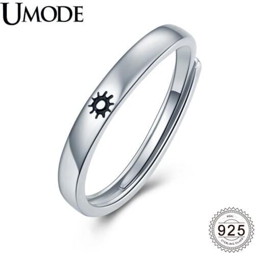 UMODE New 925 Sterling Silver Sun Moon Open Cuff Rings for Women Men Adjustable Plain Ring Silver 925 Jewelry Gifts ALR0749