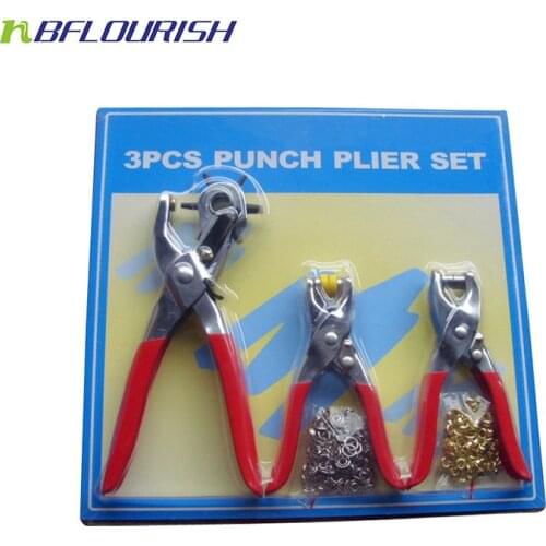 Wholesale 3pcs/set punch plier set Duty Leather Hole Punch Hand Pliers Belt Holes Punches With 200pcs Grommet Setting Tool Kits