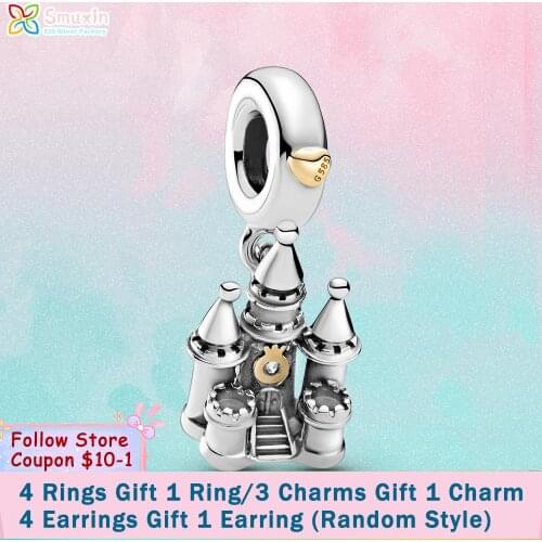 Smuxin 925 Sterling Silver Beads Two-tone Castle Dangle Charm fit Original Pandora Bracelets Women Jewelry Making Girl Jewelry