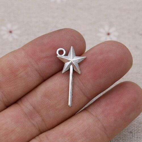 20pcs Tibetan Silver Plated Star Stick Charms Pendants for Jewelry Making Bracelet Necklace DIY Accessories Craft 26x13mm