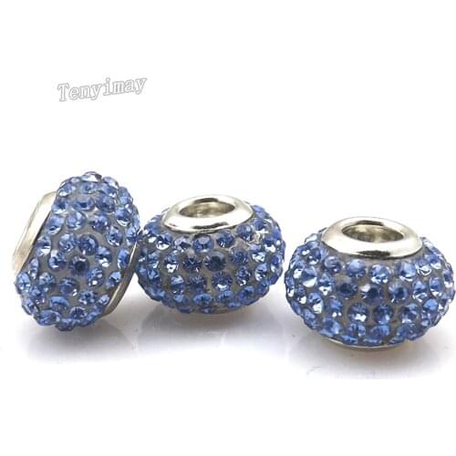 12pcs/lot Light Blue Fully-jewelled Rhinestone Beads European Charm Beads For Jewelry Making DIY