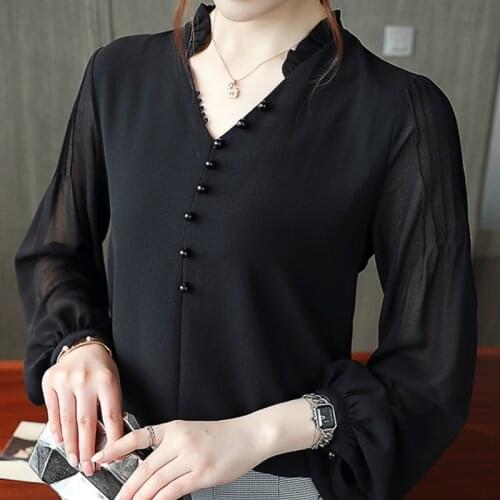 Long Sleeve Women Blouses Shirts Blusas Mujer De Moda 2021 Blouse Women V-neck Office Blouse Chiffon Blouse Shirt Tops B748