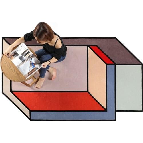 Fashion Denmark Mondrian wool cashmere Nordic blue red round chic style red handmade Carpet geometric Rug striped Modern design