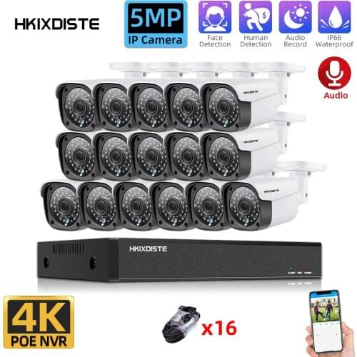 H.265 16CH 4K POE NVR Audio Record CCTV System 5MP Outdoor IP67 Weatherproof POE IP Cameras Video Security Set 8CH 8MP HDMI Set