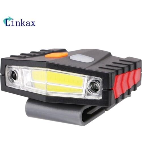 COB LED Headlight USB Rechargeable Clip On White Flashlight Cap Hat Lamp Cycling Hiking Camping Head Light Built-in Battery