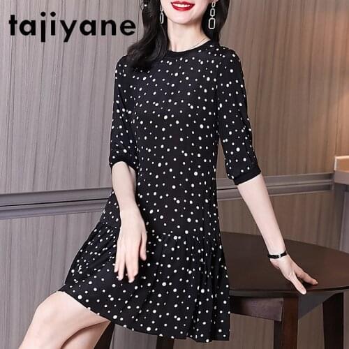 Tajiyane High Quality 100% Real Silk Dresses for Women Mini Dresses Womens Summer Dress Black Dress Vestido De Mujer TN2591