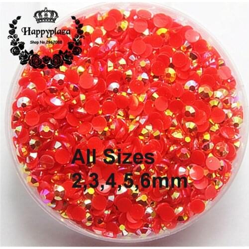 All Sizes 2,3,4,5,6mm Resin Rhinestone 14 Facets Flatback Jelly Red AB Decorations for Phones Bags Shoes Nails DIY Accessories