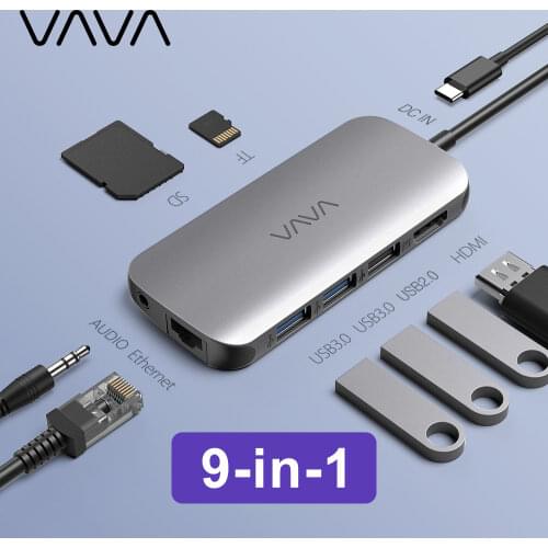 9-in-1 USB C Hub with 4K HDMI Adapter 2 USB 3.0 Ports PD 3.0 Port RJ45 Ethernet for MacBook Air / Pro USB-C Laptop Smartphone