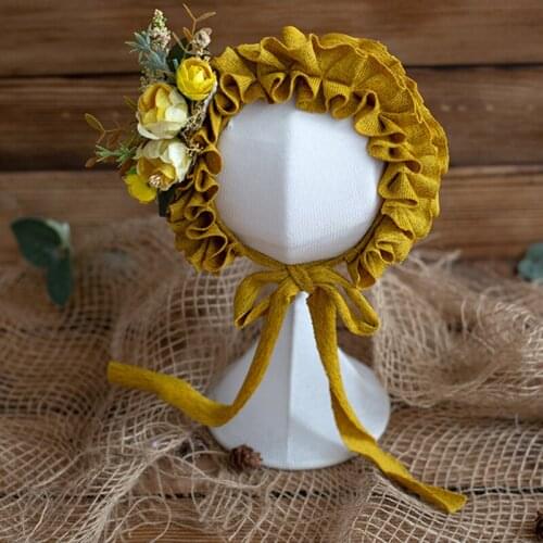 Vintage Baby Bonnet Newborn Photography Props Handmade Infant Hat and Teddy Bear Toy