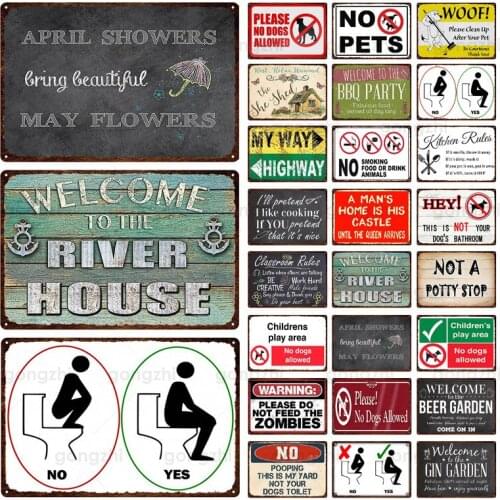 Vintage Metal Retro Sign Wall Decoration Board Painting Bathroom Toilet Reminder No Pets Allowed Plaque Poster Decor Bar Club