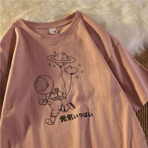 Womens Clothing 2021 Astronaut Short-sleeved T-shirt Women Loose Korean Harajuku Half-sleeved Shirt Summer Clothes for Women
