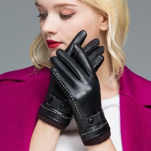 Women Autumn Winter Fashion Riding Warmth And Velvet PU Leather Gloves Touch Screen Cold-proof motorcycle gloves
